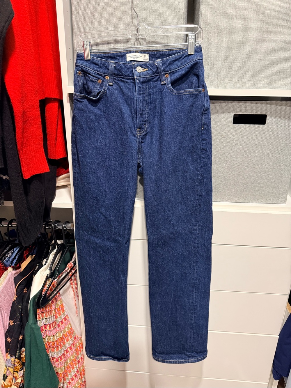 Classic High-Rise Straight Jeans in Dark Blue